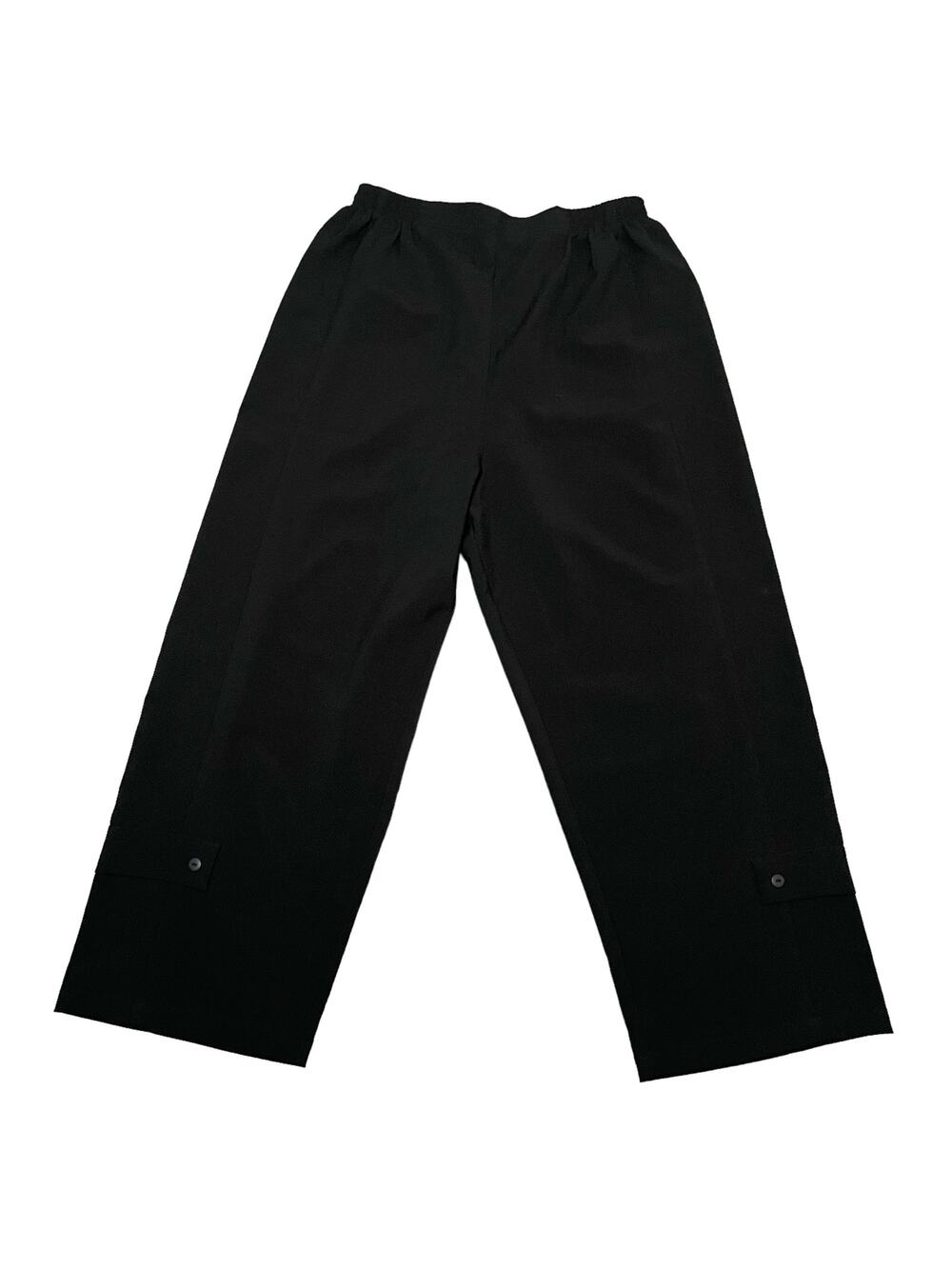 XIAO Wide Leg Crop Pants Button Accent Lagenlook Elastic Waist Black USA Large